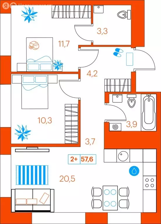 2-комнатная квартира: Тюмень, улица Ветеранов Труда, 36А/3 (57.6 м) - Фото 0