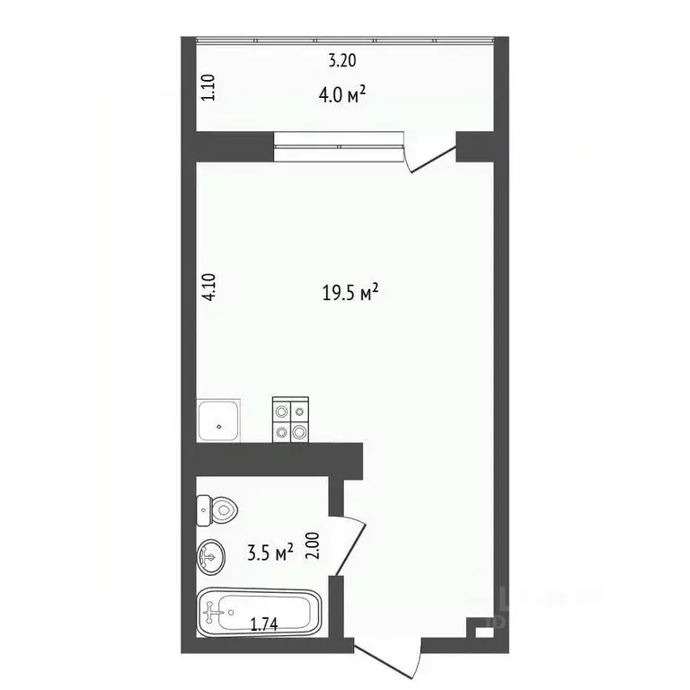 Студия Тюменская область, Тюмень ул. Новоселов, 109 (19.5 м) - Фото 1