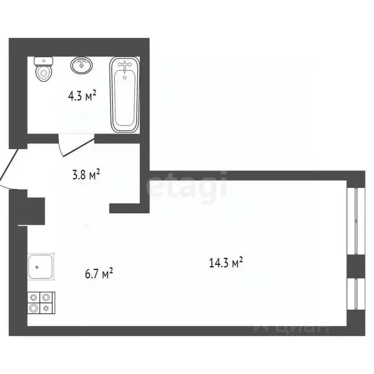 Студия Тюменская область, Тюмень ул. Тимофея Чаркова, 91 (26.1 м) - Фото 1