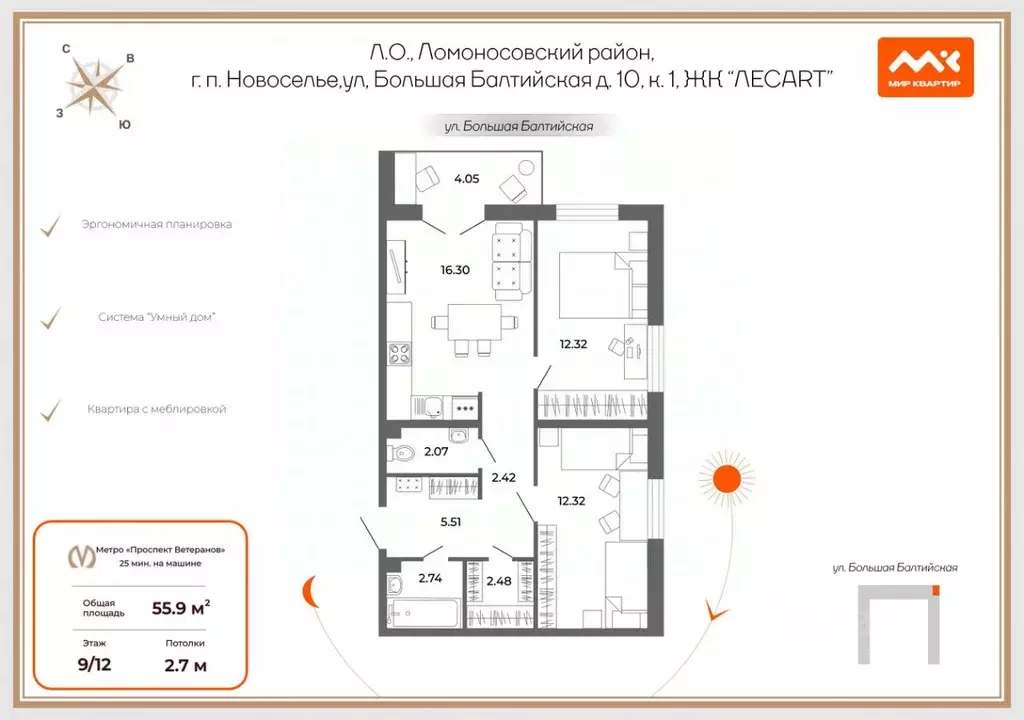 2-к кв. Ленинградская область, Ломоносовский район, Аннинское ... - Фото 2