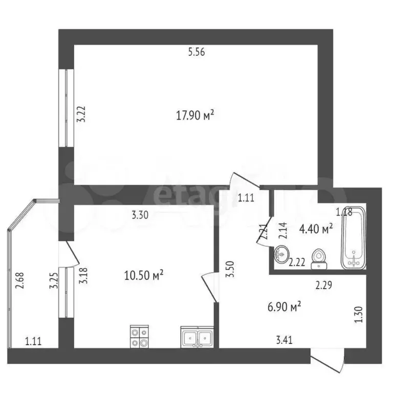 1-к. квартира, 39,7 м, 6/9 эт. - Фото 0