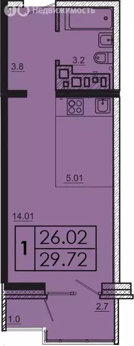 1-комнатная квартира: Иркутск, микрорайон Ново-Ленино (29.72 м) - Фото 1