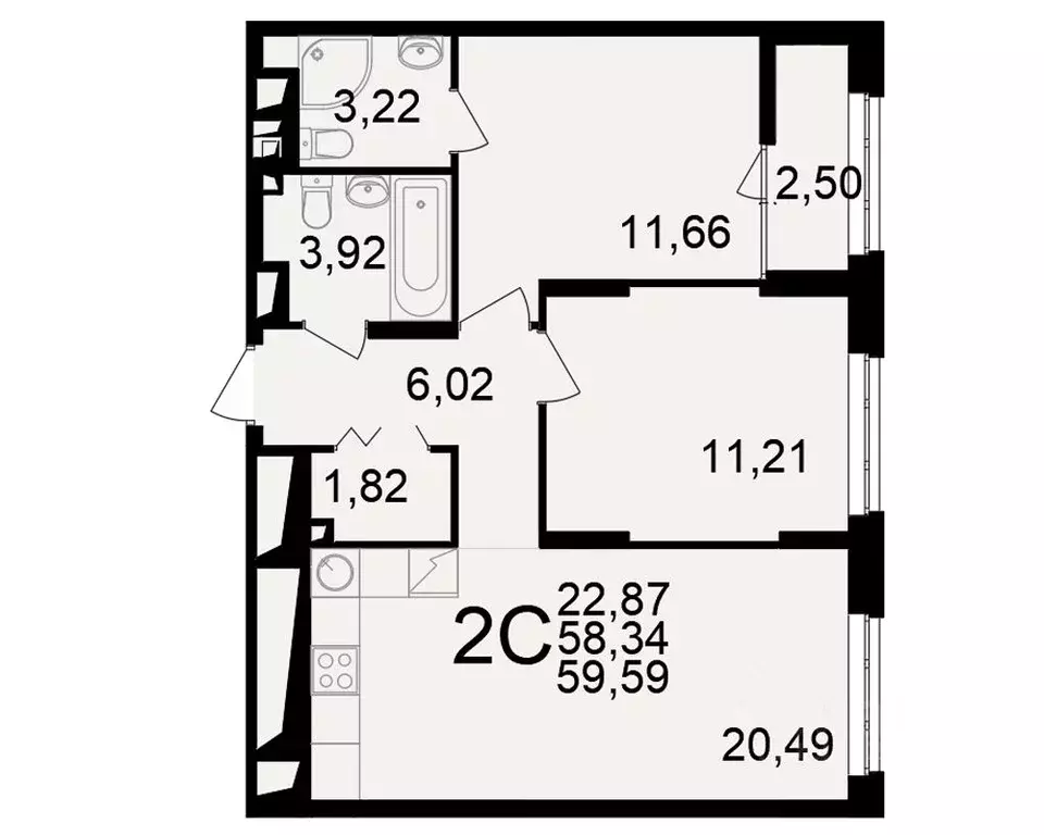 2-к кв. Рязанская область, Рязань ул. Чкалова (58.34 м) - Фото 1