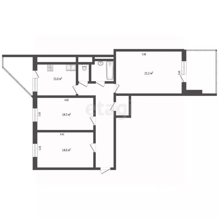 3-к кв. Ханты-Мансийский АО, Когалым ул. Дружбы Народов, 40 (81.7 м) - Фото 1