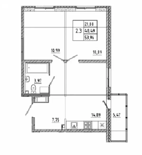 2-комнатная квартира: Бугры, Тихая улица, 9к3 (50.13 м) - Фото 0