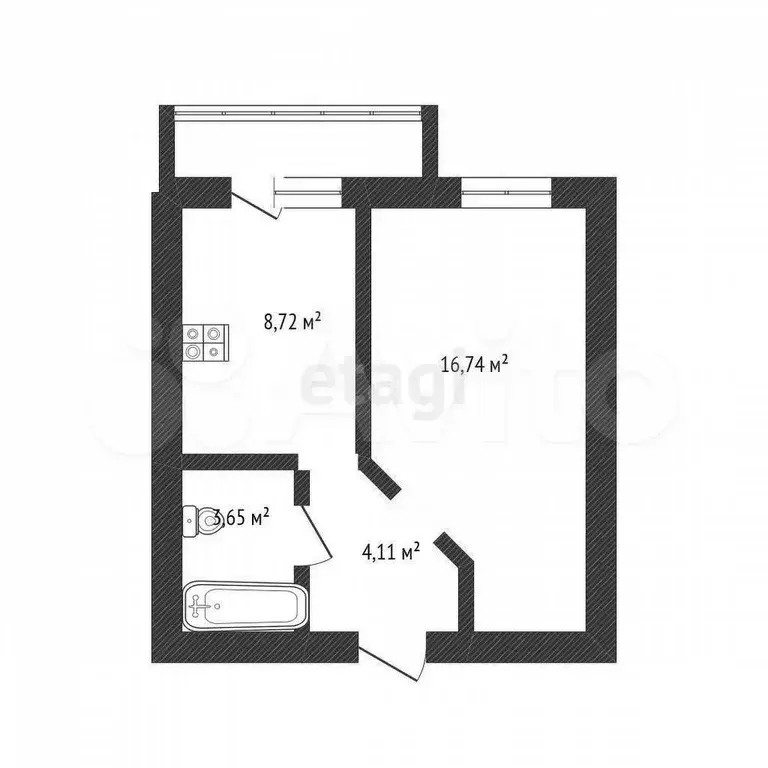 1-к. квартира, 33,9 м, 4/9 эт. - Фото 0