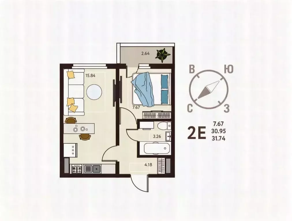 1-к кв. Курская область, Курск ул. Энгельса, 115/6 (31.74 м) - Фото 1