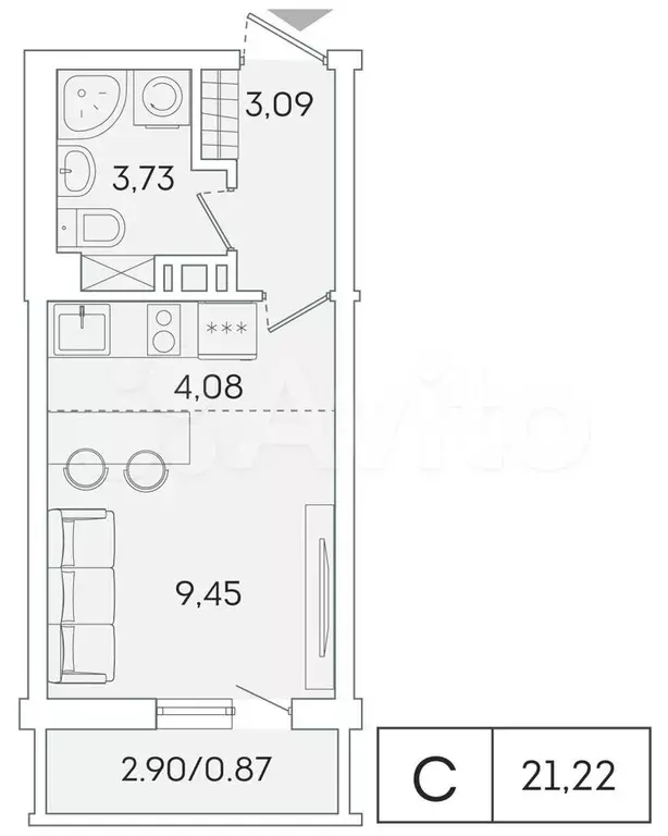 Квартира-студия, 20,4 м, 3/16 эт. - Фото 0