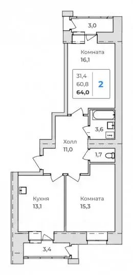 2-к кв. Амурская область, Благовещенск  (64.0 м) - Фото 0