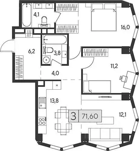 2-к кв. Москва Инди Тауэрс жилой комплекс (71.6 м) - Фото 1