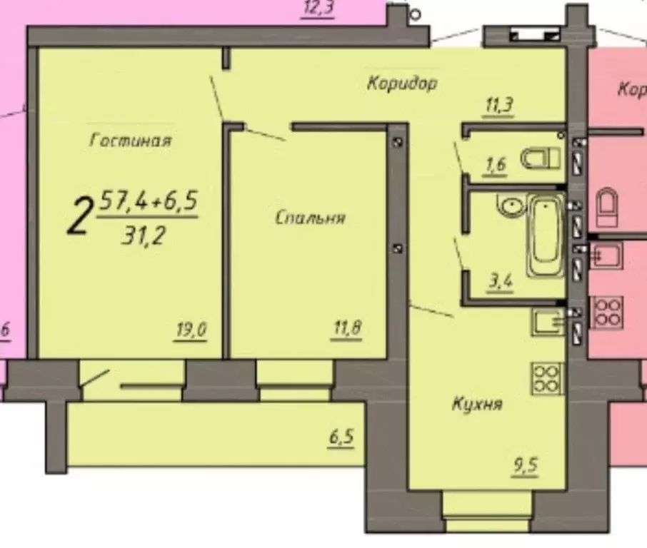 Продаётся 2-к квартира, 57.4 м - Фото 1