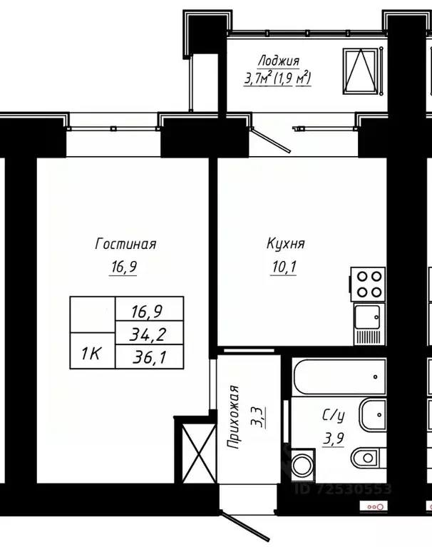 1-к кв. Алтайский край, Барнаул ул. Сухэ-Батора, 39 (36.1 м) - Фото 0