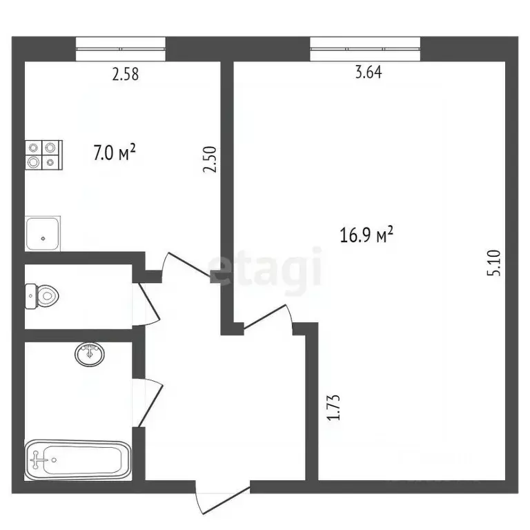 1-к кв. Тюменская область, Тюмень ул. 30 лет Победы, 73 (30.8 м) - Фото 1