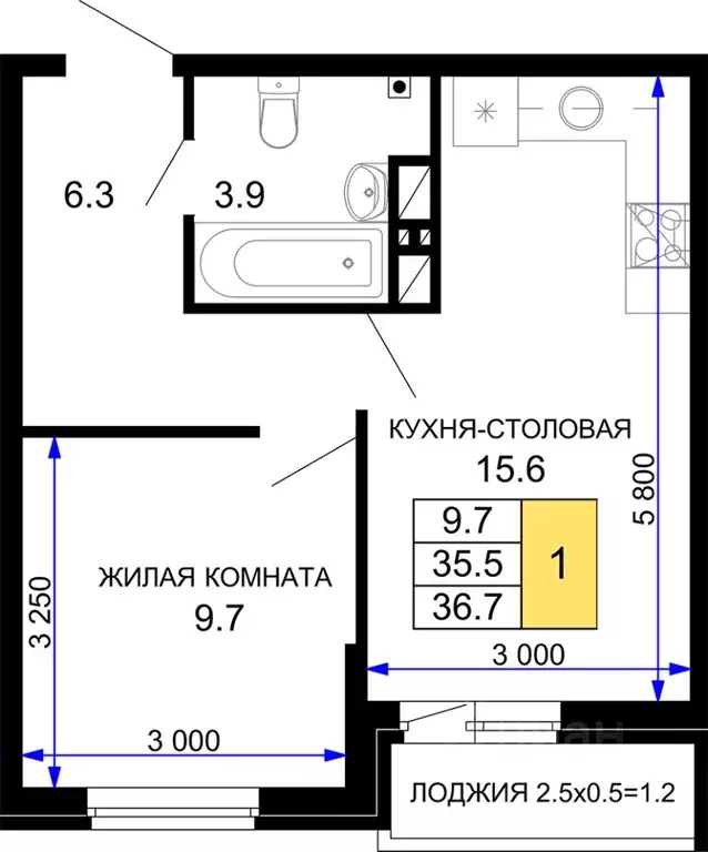 1-к кв. Краснодарский край, Краснодар Дыхание жилой комплекс (36.7 м) - Фото 0