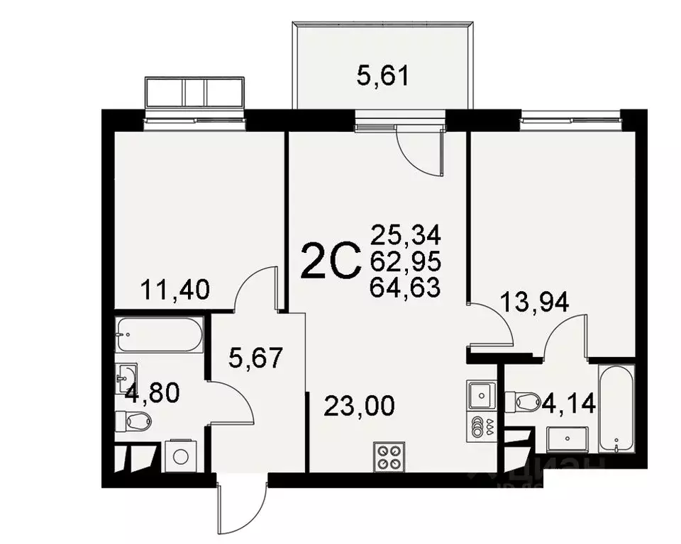 2-к кв. Тульская область, Тула Хлебная пл. (64.63 м) - Фото 0