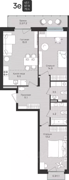 3-к кв. Пермский край, Пермь ул. Космонавта Беляева, 210 (70.4 м) - Фото 1
