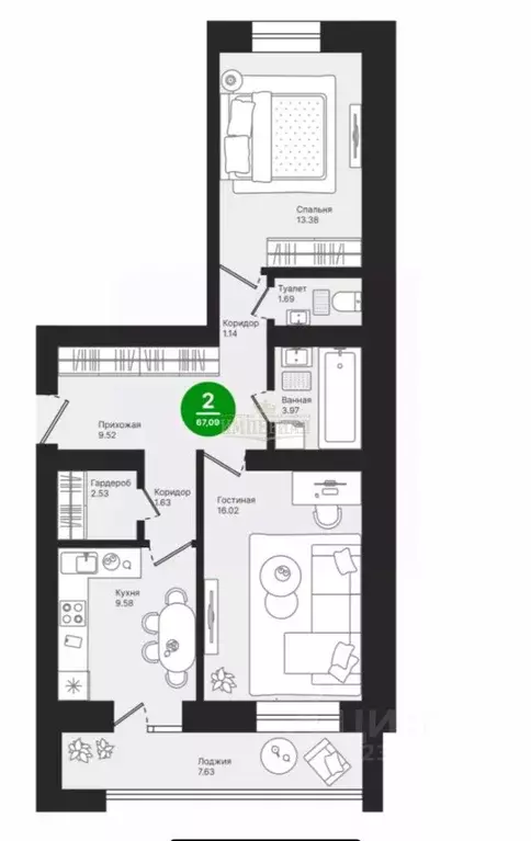 2-к кв. Марий Эл, Йошкар-Ола Молодежная ул., 18 (67.09 м) - Фото 2