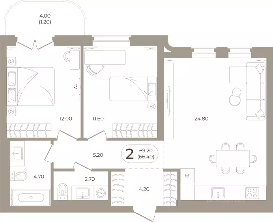 2-к кв. Башкортостан, Стерлитамак ул. Мира, 70 (66.4 м) - Фото 1