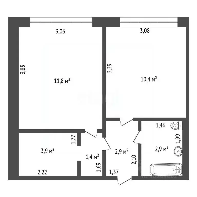 2-к кв. Башкортостан, Уфа Кольцевая ул., 195 (33.3 м) - Фото 0