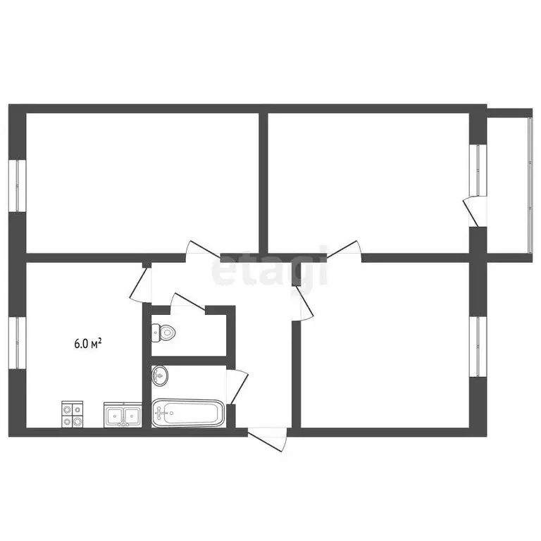 3-комнатная квартира: Лесной, улица Ленина, 59 (55.3 м) - Фото 1