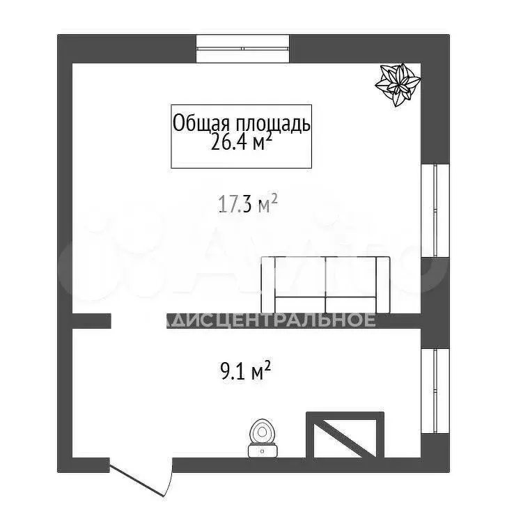 1-к. квартира, 26,4 м, 1/2 эт. - Фото 0