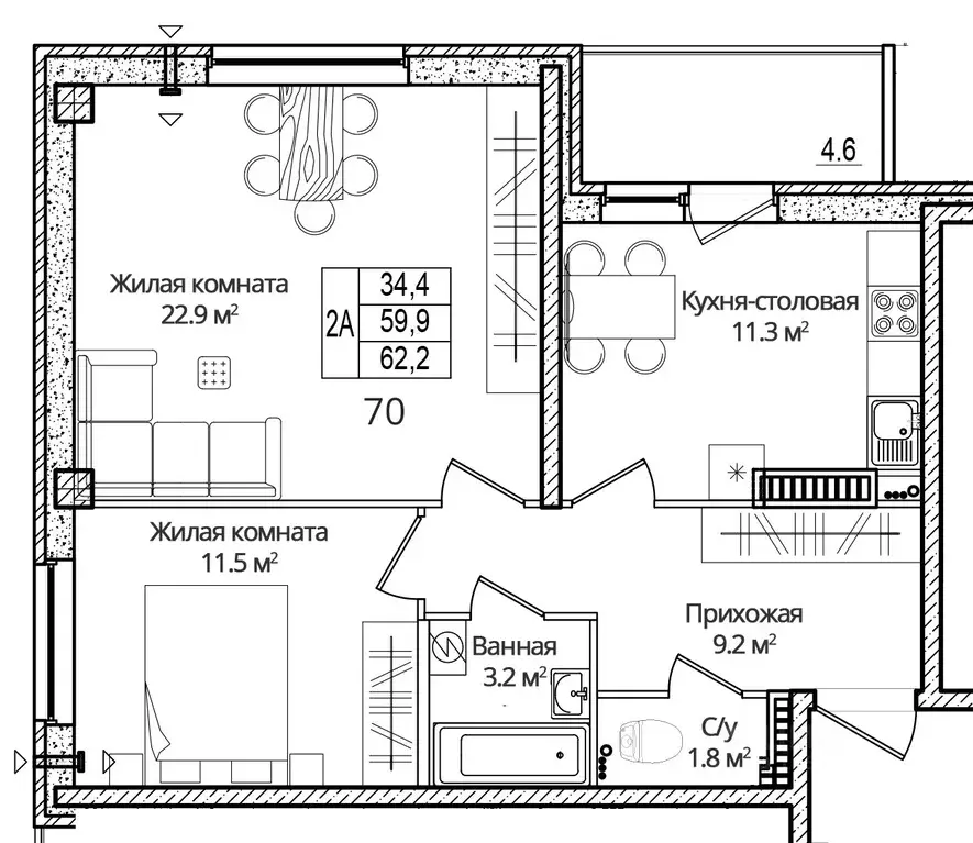 2-к кв. Псковская область, Псковский район, Завеличенская волость, д. ... - Фото 1