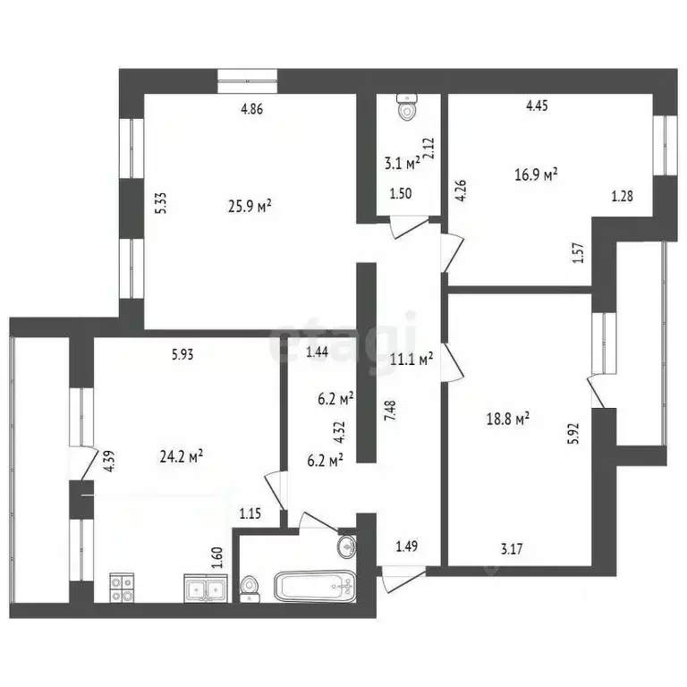 3-к кв. Тюменская область, Тюмень Орловская ул., 35к2 (110.3 м) - Фото 1