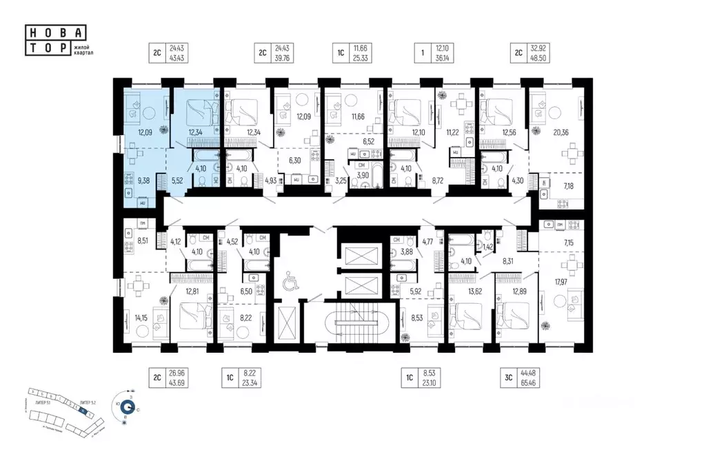 2-к кв. Башкортостан, Уфа Глумилино-1 мкр, Новатор жилой комплекс ... - Фото 2