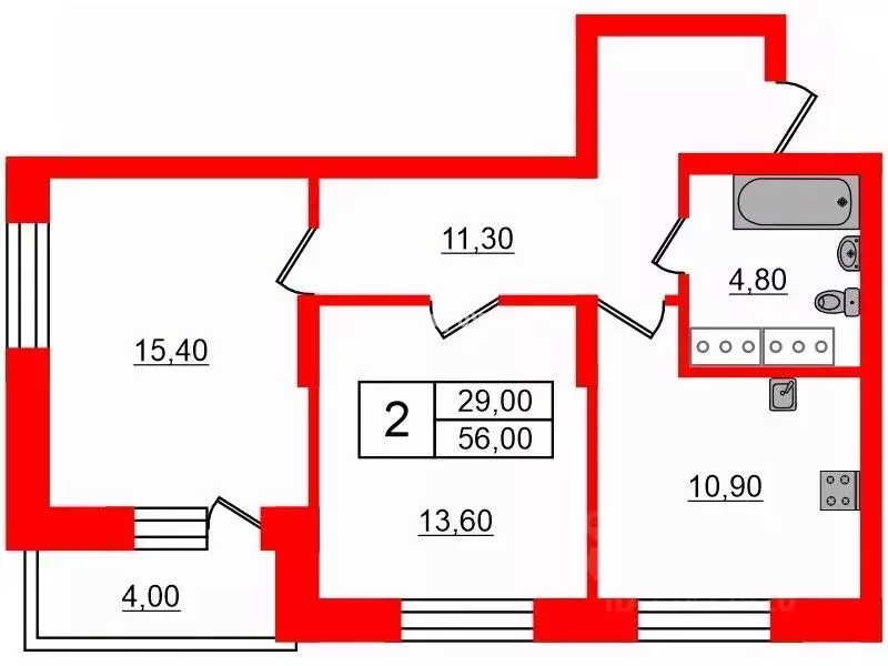 2-к кв. Санкт-Петербург просп. Героев, 35 (56.0 м) - Фото 1