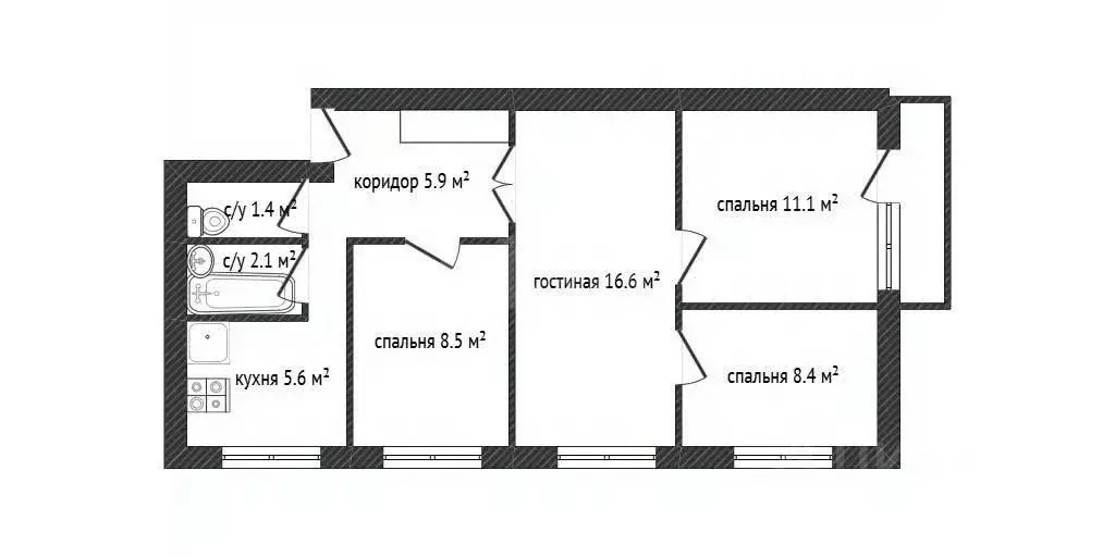 4-к кв. Смоленская область, Смоленск ул. Рыленкова, 33 (61.6 м) - Фото 2