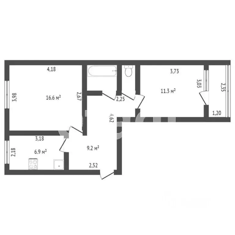 2-к кв. Амурская область, Благовещенск Институтская ул., 30 (49.4 м) - Фото 2