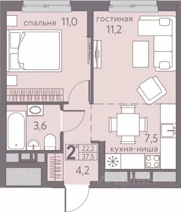 2-к кв. Пермский край, Пермь ул. Серебристая, 7 (38.0 м) - Фото 2