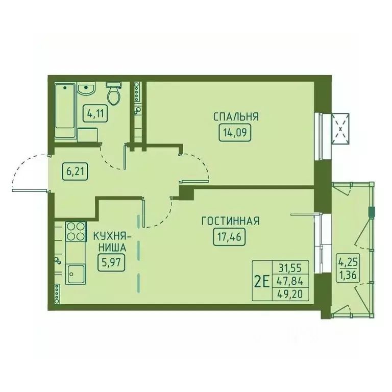 2-к кв. Красноярский край, Красноярск Свободный просп. (49.2 м) - Фото 1