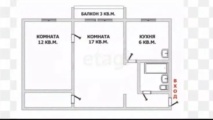 2-к кв. Липецкая область, Липецк просп. Мира, 14 (46.0 м) - Фото 1