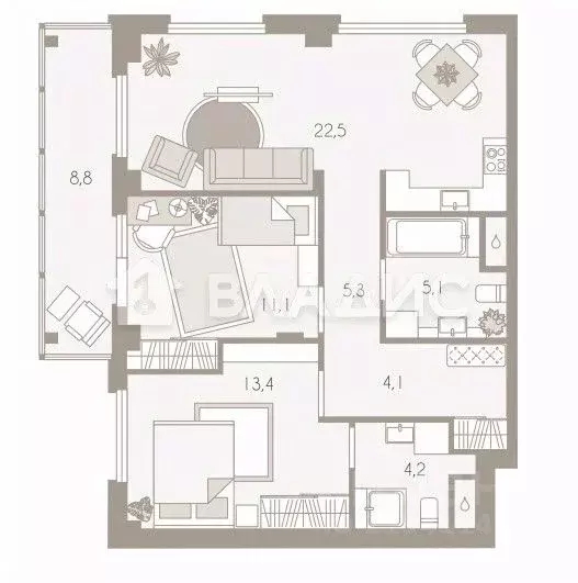 2-к кв. Тульская область, Тула Первомайская ул., 32А (74.5 м) - Фото 2