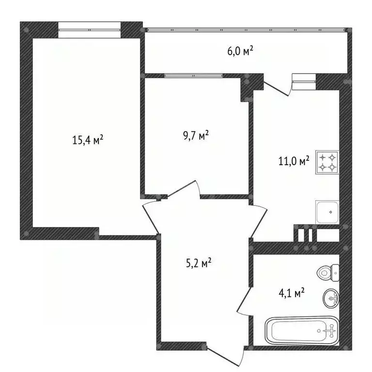 2-к кв. Башкортостан, Уфа ул. имени Фронтовых Бригад, 15 (46.2 м) - Фото 2