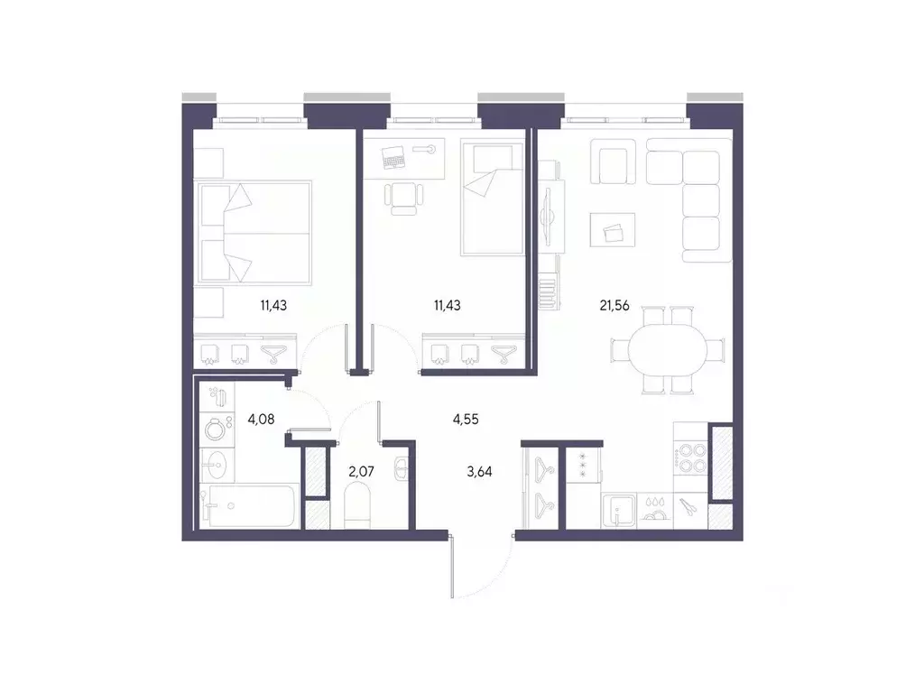 2-к кв. Санкт-Петербург наб. Черной речки, 35 (58.76 м) - Фото 1