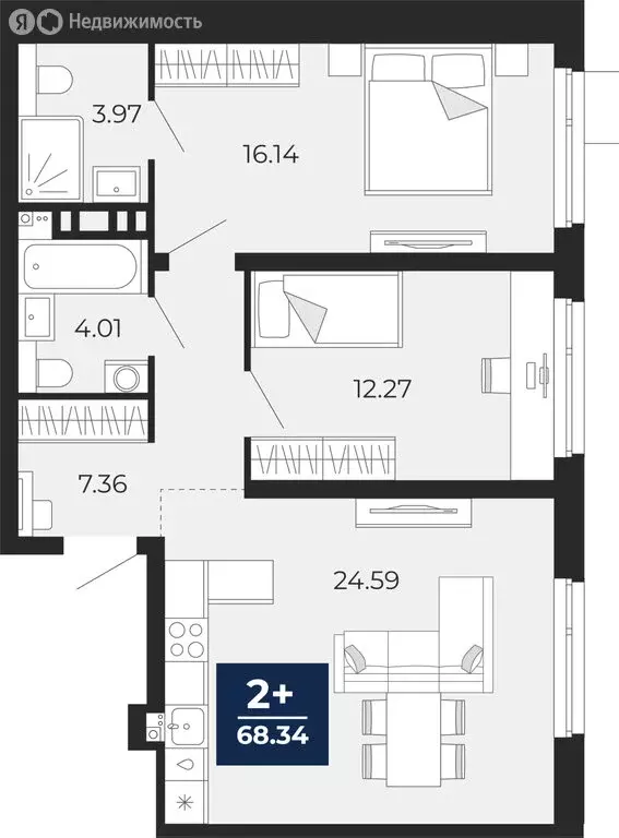 2-комнатная квартира: Тюмень, Арктическая улица, 16 (68.34 м) - Фото 0