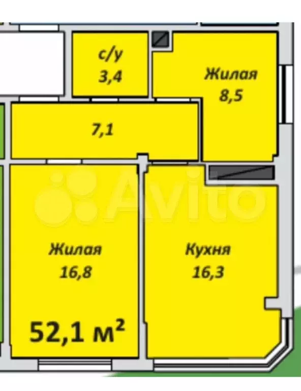 2-к. квартира, 52 м, 6/9 эт. - Фото 0