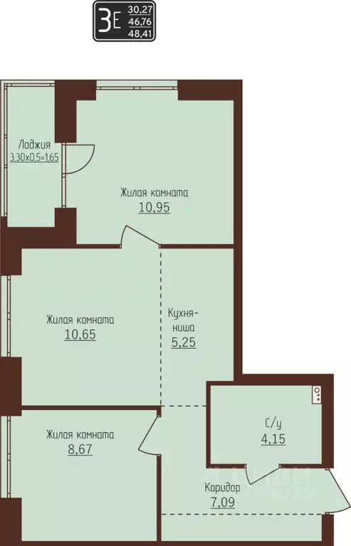 3-к кв. Пермский край, Пермь ул. Писарева, 8 (48.41 м) - Фото 1
