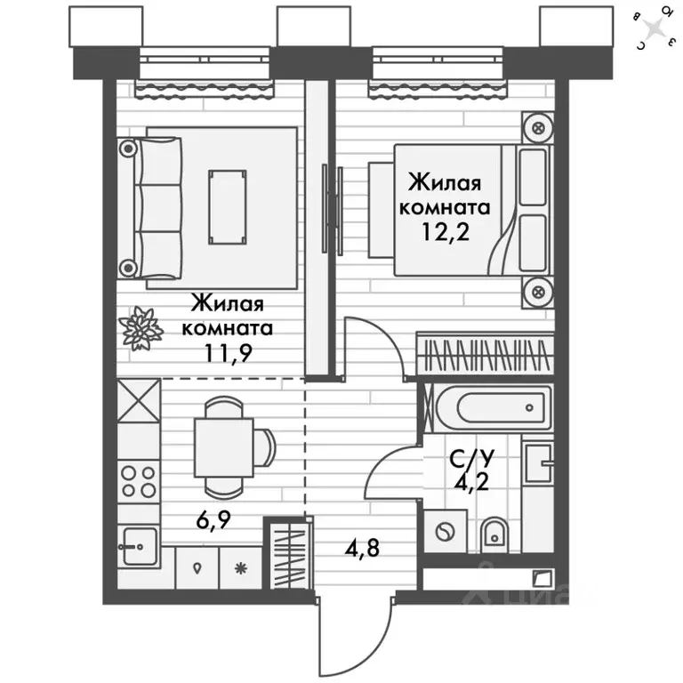 2-к кв. Приморский край, Владивосток Снеговая Падь мкр, ул. Адмирала ... - Фото 2
