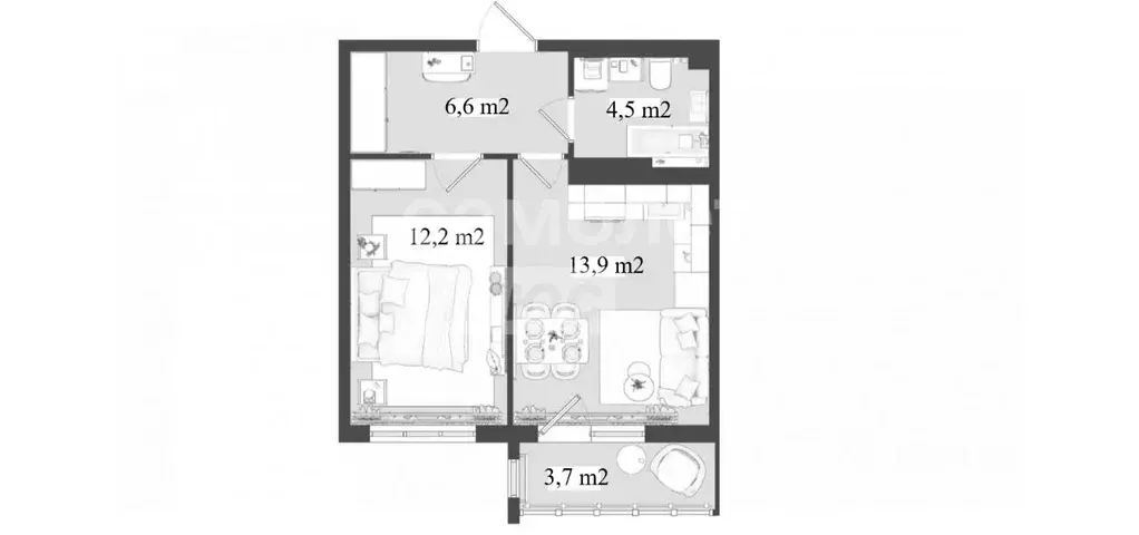 1-к кв. Томская область, Томск ул. Войкова, 47/1 (37.2 м) - Фото 1