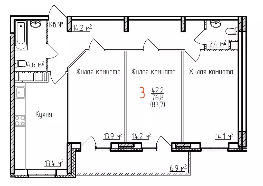 3-к кв. владимирская область, владимир добросельская ул, 180 (83.7 м) - Фото 0