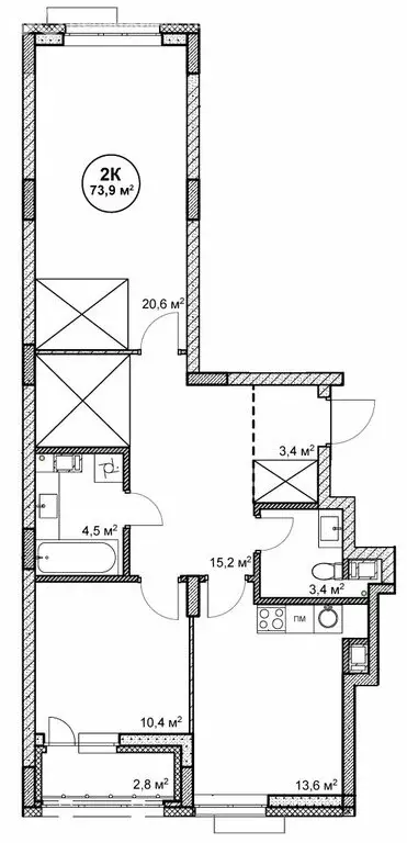 2-комнатная квартира: Нижний Новгород, посёлок Cовхоза Цветы (73.9 м) - Фото 1