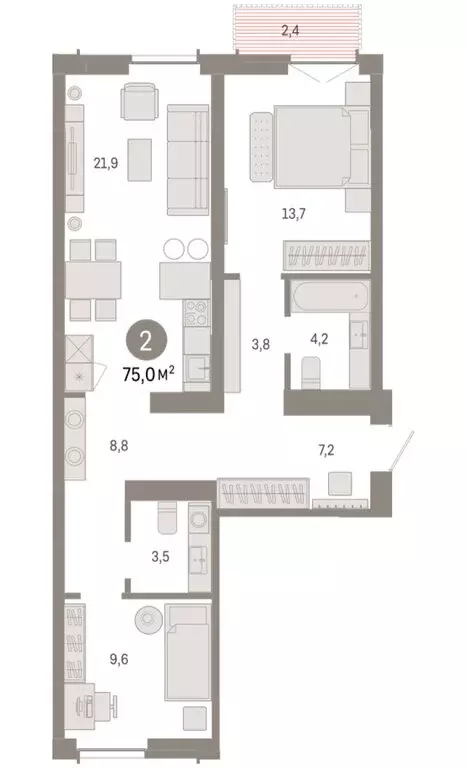 2-комнатная квартира: Новосибирск, Большевистская улица, 66 (75.03 м) - Фото 2