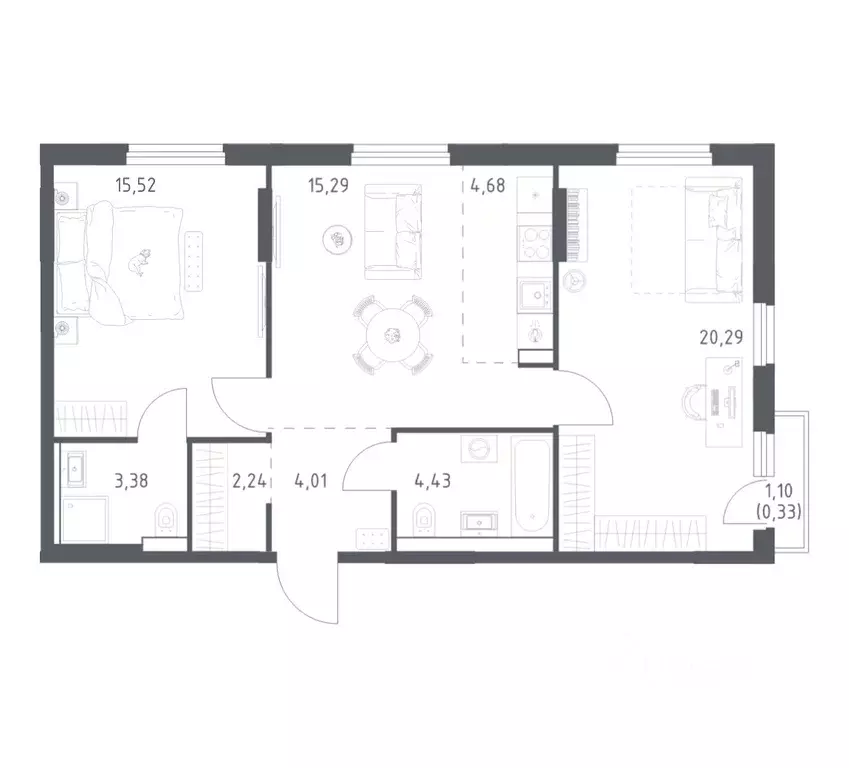 2-к кв. Башкортостан, Уфа ул. Минигали Губайдуллина, 8к9 (70.17 м) - Фото 1
