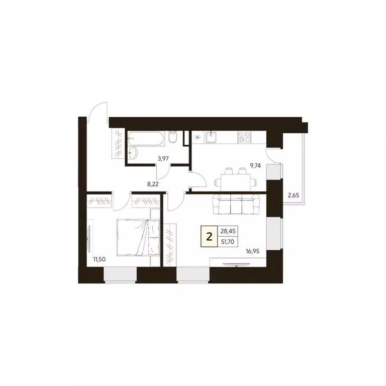 2-к кв. Башкортостан, Уфа ул. Ахметова, 296/2 (51.7 м) - Фото 1