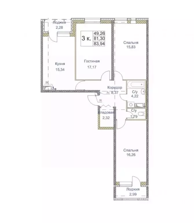 3-к кв. Санкт-Петербург Студенческая ул., 14к1 (83.54 м) - Фото 1