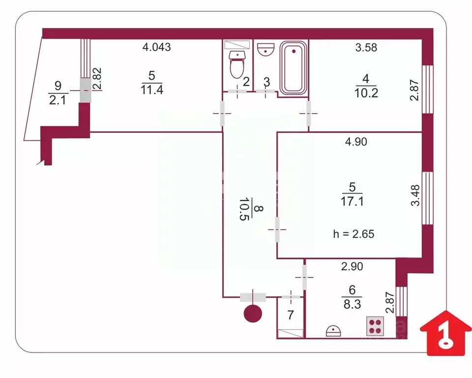 3-к кв. Омская область, Омск ул. 75-й Гвардейской Бригады, 1В (62.9 м) - Фото 2