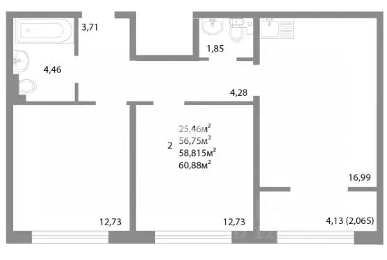 2-к кв. Челябинская область, Челябинск Университетская Набережная ул., ... - Фото 2
